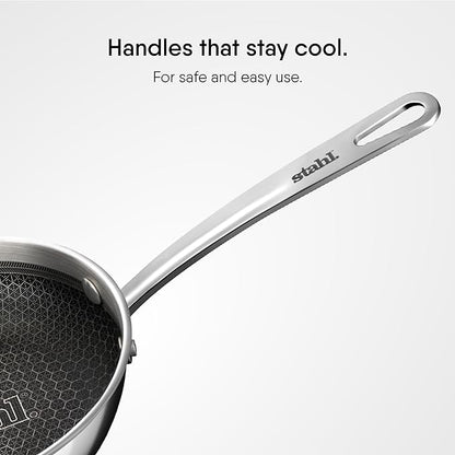Stahl Artisan Hybrid Triply Non Stick Frying Pan With Lid, Fry Pan Induction Base | Omelette Pan Non Stick | 1.15 L | 18 Cm