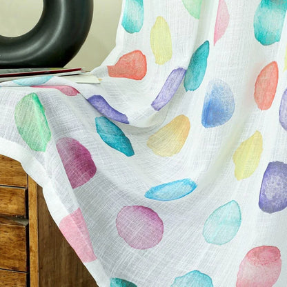 Homadorn Linen Sheer Printed Semi Transparent Curtains for Window Set of 2 Rainbow Circles