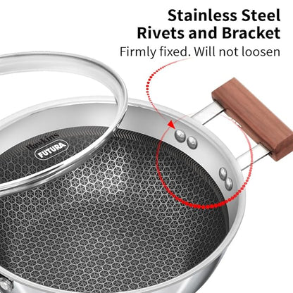 Hawkins 2.5 litre Deep Kadhai Triply Stainless Steel Shielded Nonstick Deep-Fry Pan with Rosewood Handle
