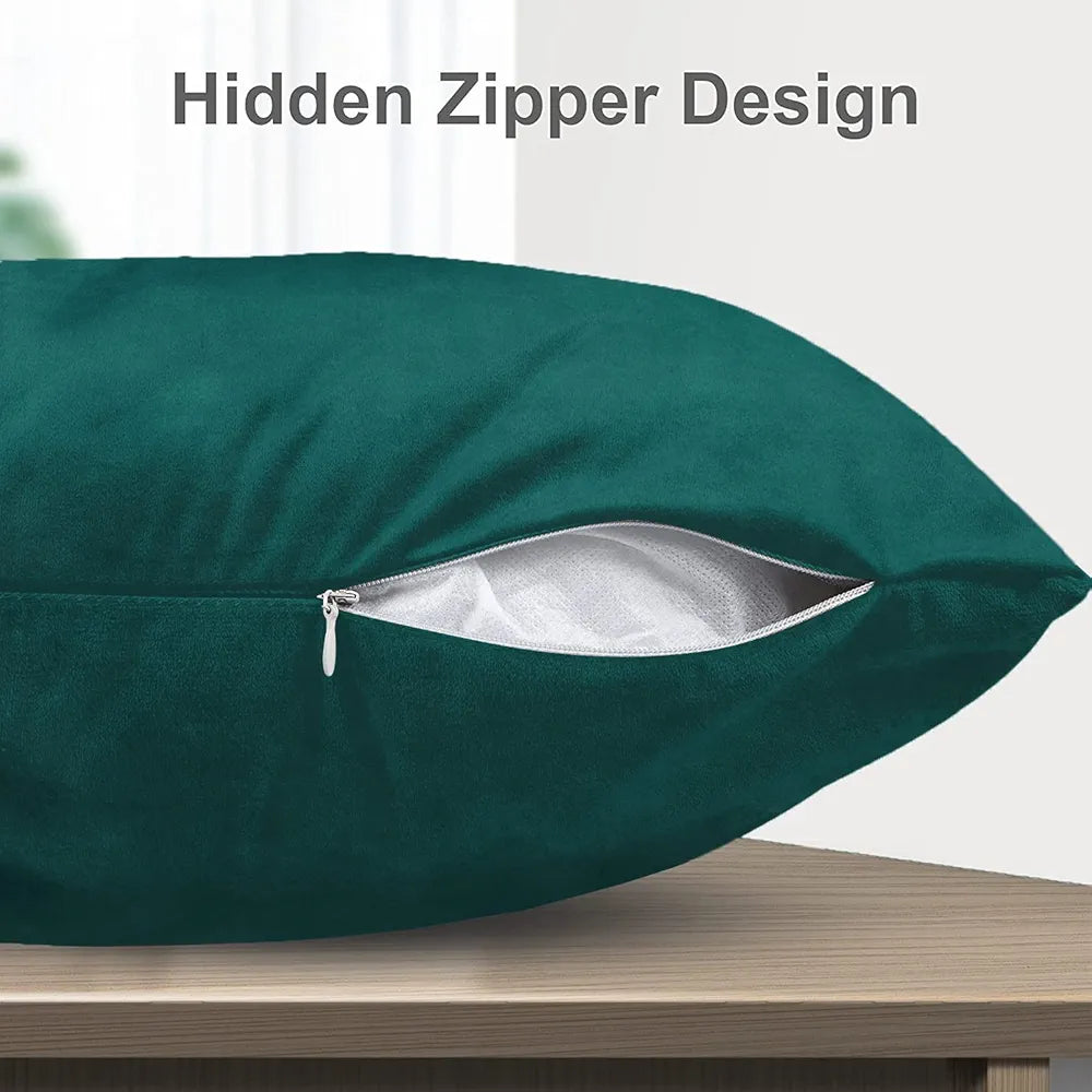 Cloth Fusion Velvet Sofa Cushion Cover Set of 2 Luxurious Cushion Cover Peacock Green