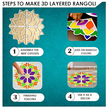 Solobolo Diy Rangoli Mats for Pooja Decoration | 4 Pieces Mdf Lotus Flower Rangoli Stencils for Door Entrance Home Decor