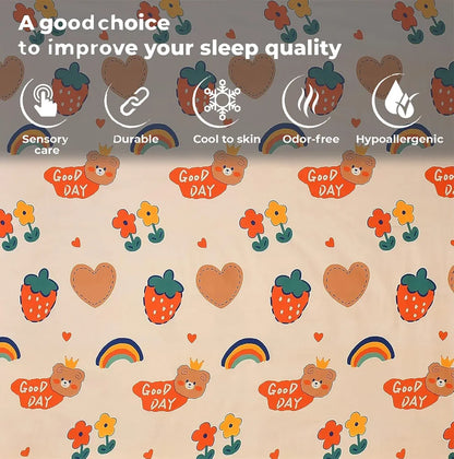 Fresh From Loom Elastic Printed Fitted Bedsheet For Kids For Single Bed With 1 Pillow Cover Small Single Beige 300 TC Pale