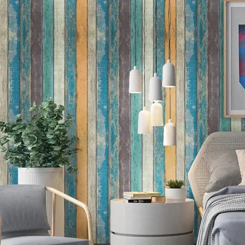 Jaamso Royals Multicolor Simulation Retro Striped Peel and Stick Self Adhesive Pvc Vinyl Wallpaper Design 11