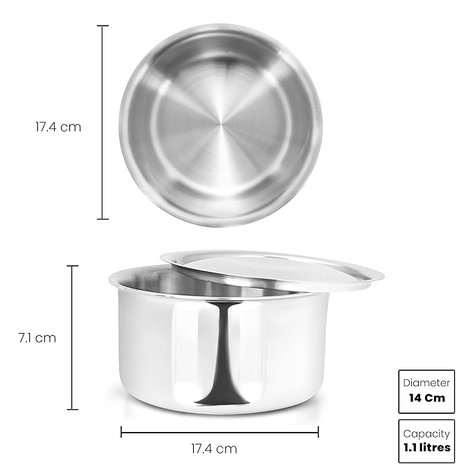 Allo Stainless Steel Triply Tope with Lid Patila Bhagona 14cm 1.1 litres