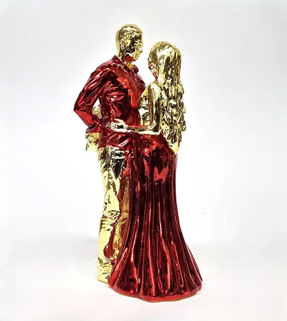 Gold Art India Romantic Couple Figurine Gold-Plated with Red Dress – 6 Inch