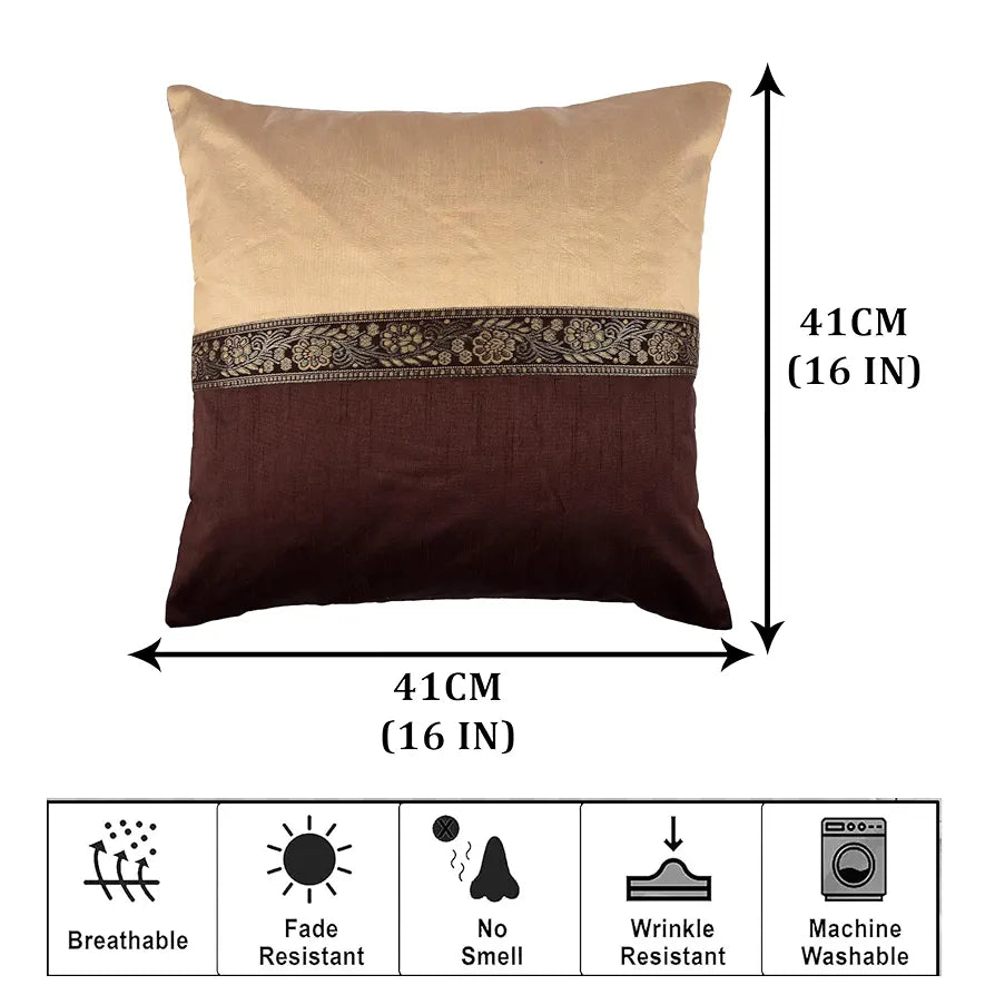 Kuber Industries Cushion Cover Pillow Covers Center Lace Cushion Covers Set of 5 Brown