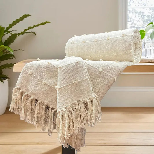 Sajavat Home Hand Knitted Pure Cotton Throw Colour Grey & Beige