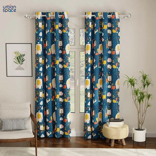 Urban Space Digital Printed Blackout Curtains for Door Bedroom Room Darkening Blackout Kids Decorative Curtains, 1 Piece Curtain Lion King Blue