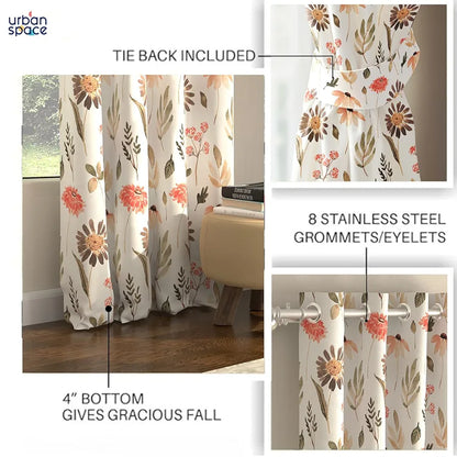 Urban Space Digital Printed Blackout Curtains for Window Bedroom Room Darkening Blackout Kids Decorative Curtains Frost Flora Peach