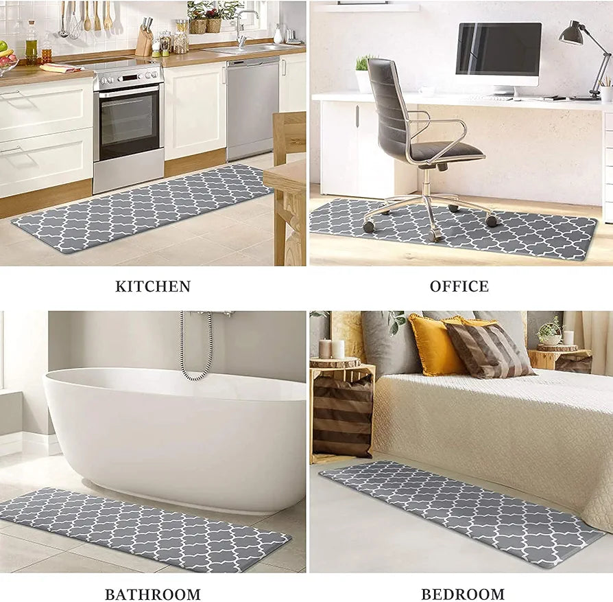 Ishro Home Kitchen Mats For Floor Anti Slip Waterproof Set Of 2 Pcs Colour Grey Diamonds