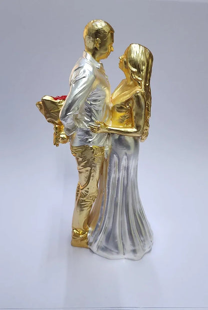 Gold Art India Couple Figurine Gold-Silver Plated Matte Finish