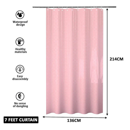 Kuber Industries Shower Curtain Bathroom Shower Curtain 8 Rings Curtain Lining Pink