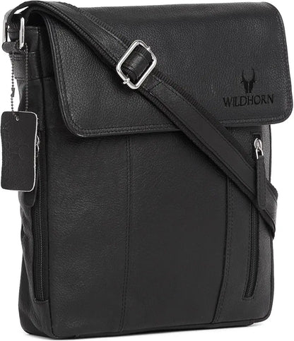 WildHorn Leather 11 inch Sling Messenger Bag for Men I Multipurpose Crossbody Bag I Travel Bag with Adjustable Strap 