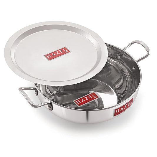 Hazel Induction Base Kadai Kadhai 22 cm with 2500 ml Capacity Stainless Steel with Steel Lid Cover