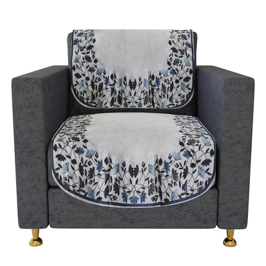 Kuber Industries 5 Seater Couch Cover Set Blue Digital Leaf Sofa Slipcover Gray
