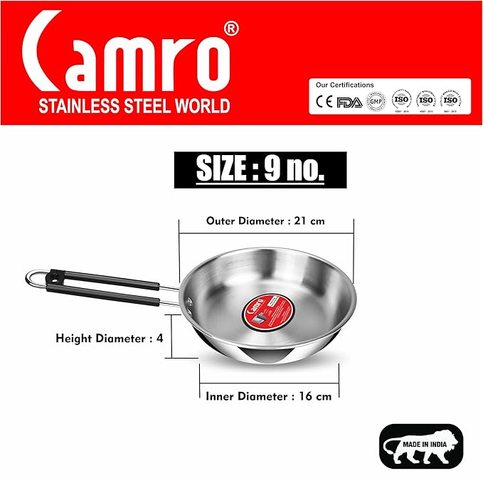 Camro Triply Artisian Mini Fry Pan 9 No 650 Gms Induction Friendly Dishwasher Safe