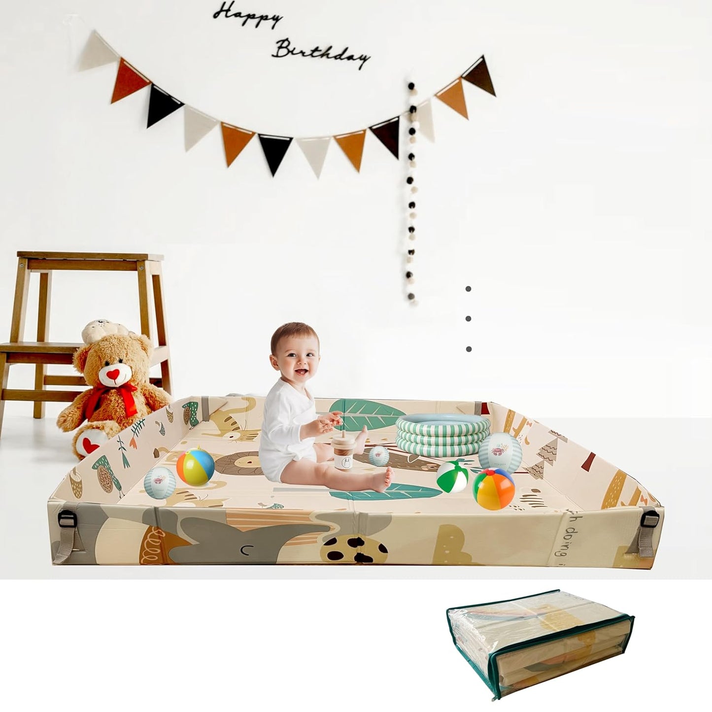 Tarkan Foldable Baby Play Mat with Raised Borders