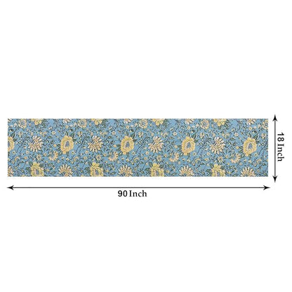 Texstylers Cotton Canvas Block Printed Jaipuri Rajasthani 1 Table Runner and 8 Placemat Set