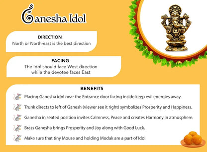 Ekhasa Pure Brass Ganesha Idol Pital Ganesh Murti Size: 5.5 cm