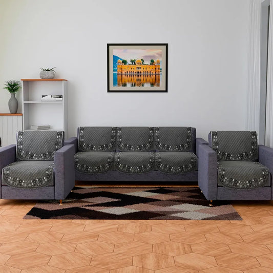 Kuber Industries Sofa Cover 5 Seater Cover Set Digital Painting Quilted for Hall Gray