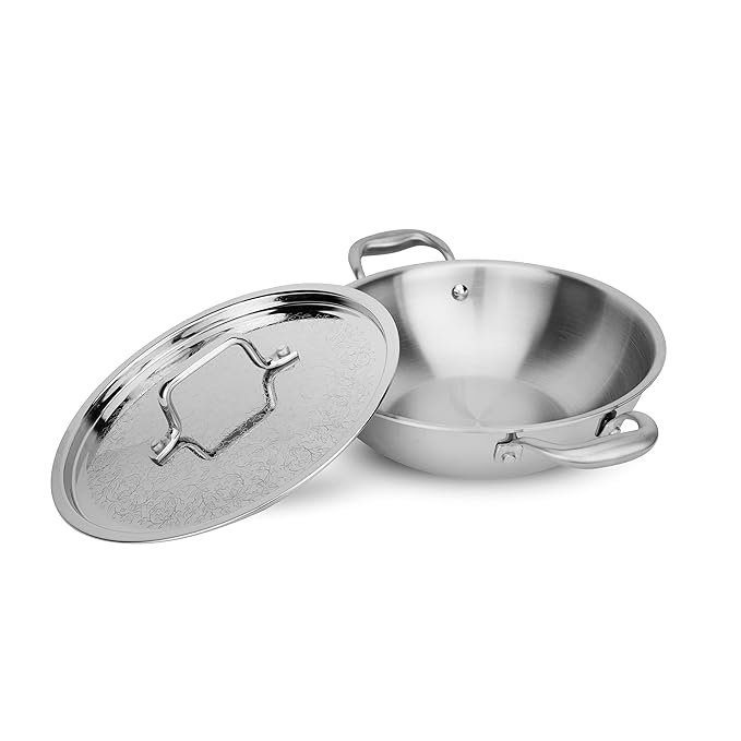 Fackelmann Triply Stainless Steel Kadai with Designer Lid 22 cm 2.0 litres Silver