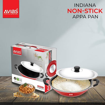 Avias Indiana Appa Chetty 22cm Nonstick Aluminium Kadhai With Stainless Steel Lid