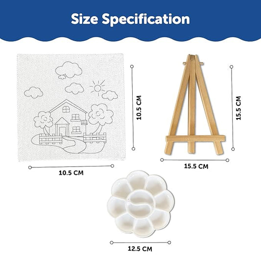 Mini Leaves Mini Canvas Art and Craft Paint Kit for Beginner With Wooden Easel, Colours, Painting Brush for Girls Boys 4-6 Years | Set of 4