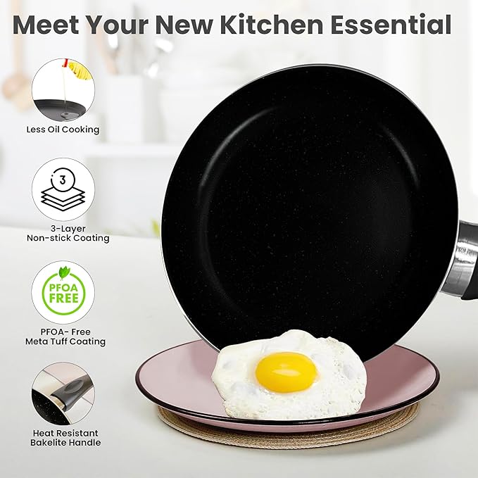 Savya Home Non Stick Frying Pan 22 Cm Stove & Induction Cookware Minimal Oil Cooking Black Colour