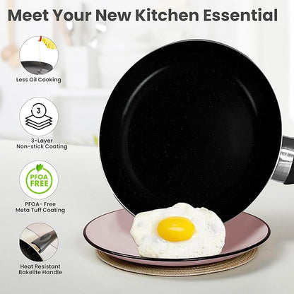 Savya Home Non Stick Frying Pan 22 Cm Stove & Induction Cookware Minimal Oil Cooking Black Colour