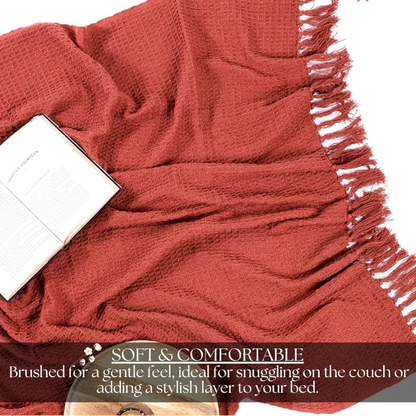 Homadorn Waffle Weave Cotton Throw Blanket Colour Rust
