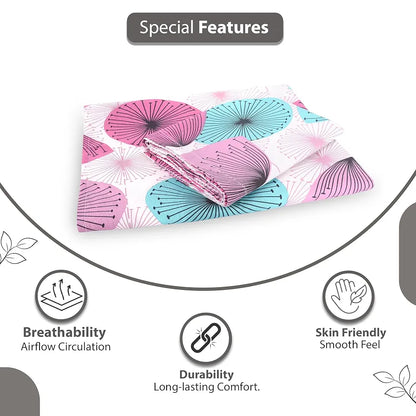 Divine Casa 144 TC 100% Cotton Single Bedsheet with 1 Pillow Cover Floral Pattern Colour Dusty Pink