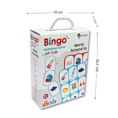 Popcorn Games & Puzzles Bingo World Around Us Matching Game for 3+ Kids Skills with 36 Tiles & 4 Boards