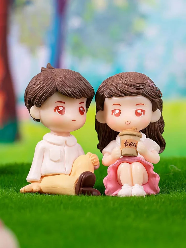 Satyam Kraft 1 Set  Miniature Couple Figurines with Bench Cute Tea Time Resin Dolls