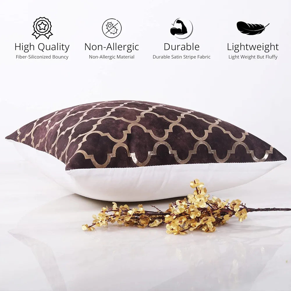 Cloth Fusion 100 TC Velvet Sofa Cushion Cover Set of 5 Decorative HD Gold Foil Cushion Cover