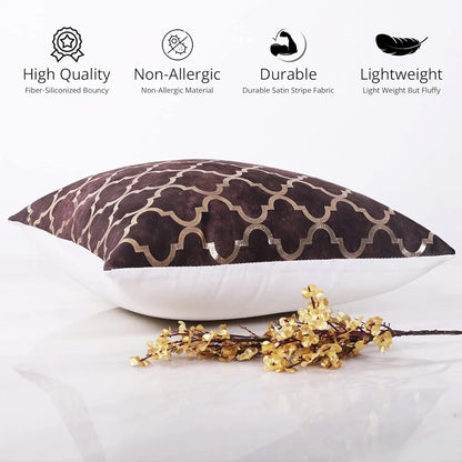 Cloth Fusion 100 TC Velvet Sofa Cushion Cover Set of 5 Decorative HD Gold Foil Cushion Cover