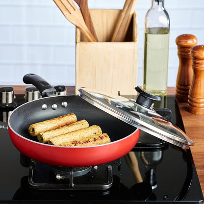 Vinod Zest Inducto Aluminium Non Stick Deep Frypan with Glass Lid - 24 cm | 3mm Thick | 3 Layer Coating