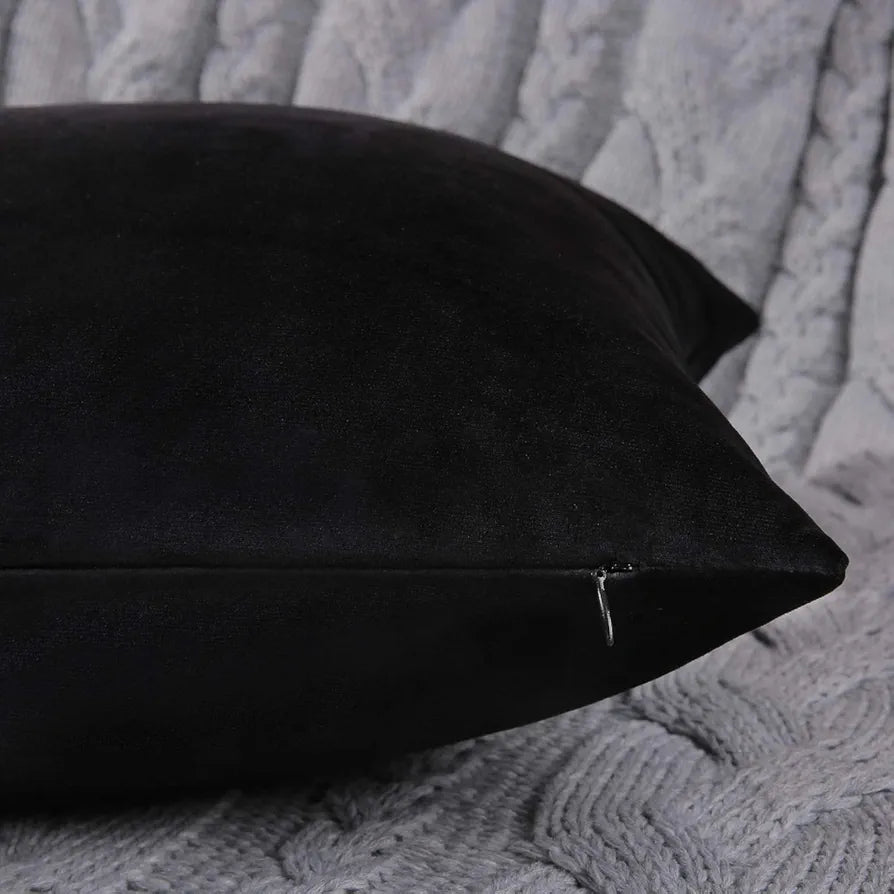 Aerohaven Premium Velvet Reversible Decorative Throw Pillow/Cushion Covers with Invisible Zipper Black Colour (Pack of 2)