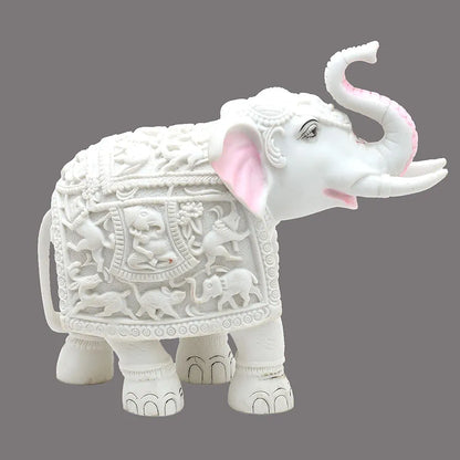 Kraftskala White Elephant Showpiece Animal Carving Big Size Marble Resin Aesthetic Statue