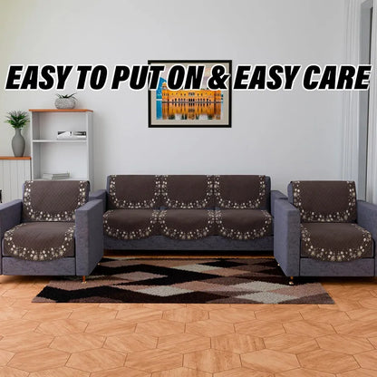 Kuber Industries Sofa Cover 5 Seater Set Digital Painting Quilted Sofa Set for Hall Brown
