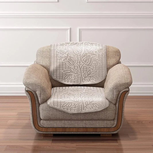 Cloth Fusion Italian Velvet Sofa Cover 5 Seater Set Perfect Floral Embossed Sofa Cover 3 Seater and 2 Seater Rose Beige