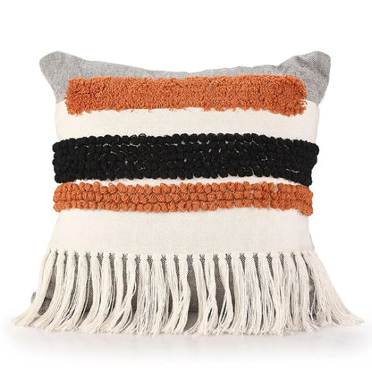 Sashaa World Multi Coloured Taseled And Tufted Cotton Cushion Cover Colour Multi