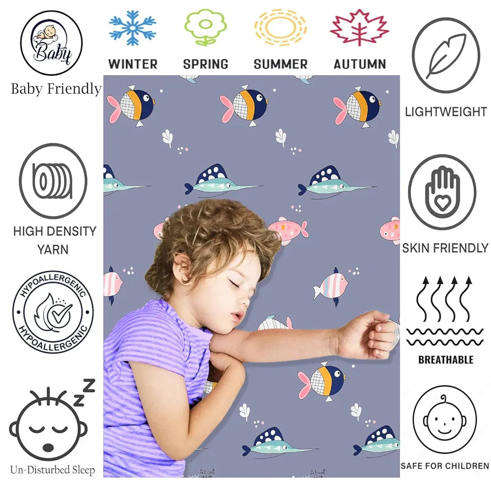 Fresh From Loom Elastic Fitted Cartoon Printed Bedsheets for Kids with 2 Pillow Fish Blue Double Bed 300 TC Grizzlies