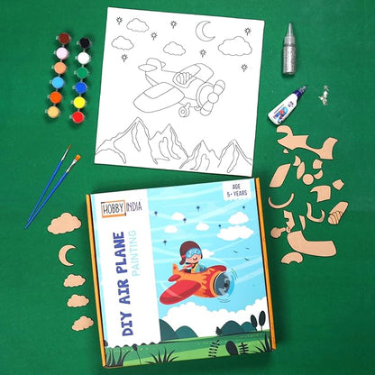 Hobby India Diy Air-plane Pre-design Canvas | Paint It Yourself Activity Art and Craft Kit for KIds