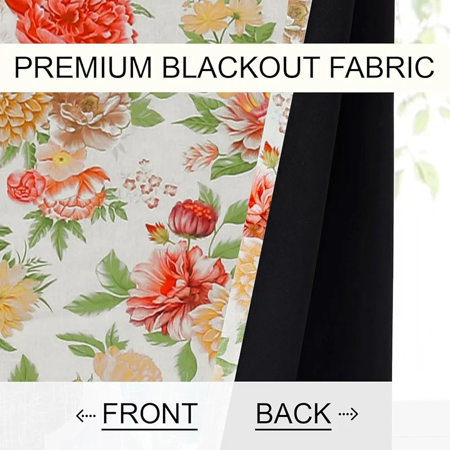 Cloth Fusion Blackout Printed Premium Door Curtains 7 Feet Long Set of 2 Lush Blooms
