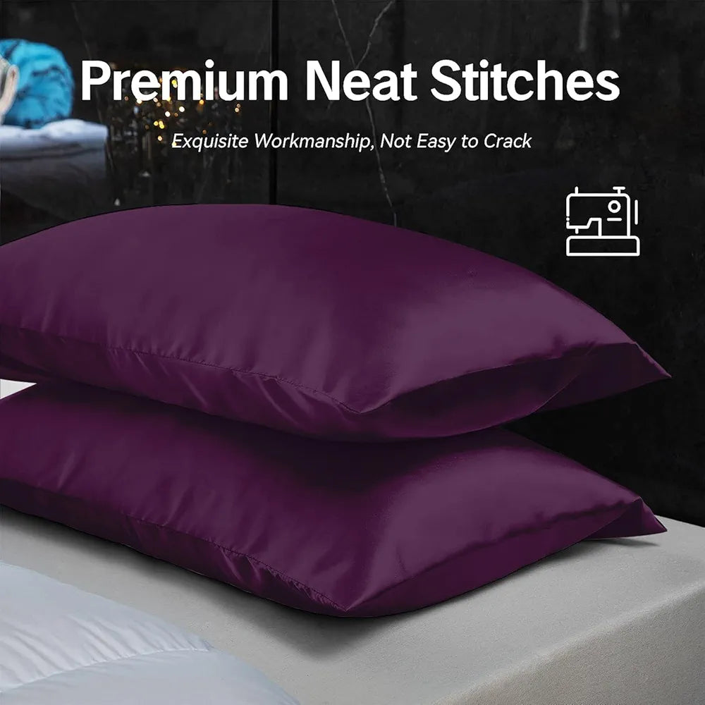 Cloth Fusion Satin Pillow Cover Set of 2 Perfect Pillow case with 3 Satin Soft Scrunchies for Women Solid 400 TC Wine