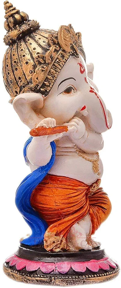 Jaipur Ace Resin Playing Flute Ganesh Idol Statue Multi Colour