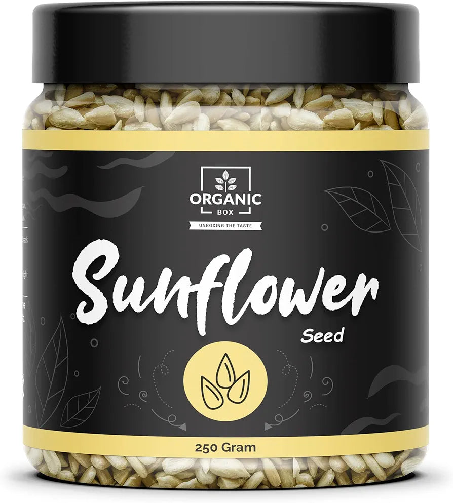 Organic Box Raw Sunflower Seeds For Eating - 250gm | Protein and Fibre Rich Superfood, Healthy Seeds [Jar Pack]