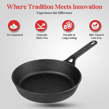 Vinod Legacy Pre Seasoned Cast Iron/Loha Frypan - 22 cm | Naturally Non Stick Skillet Pan for Frying