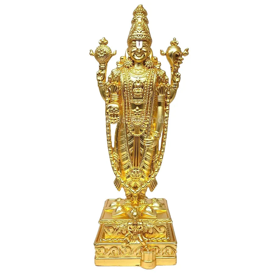 Gold Art India Lord Tirupati Balaji Gold Plated Matte Idol with Garuda