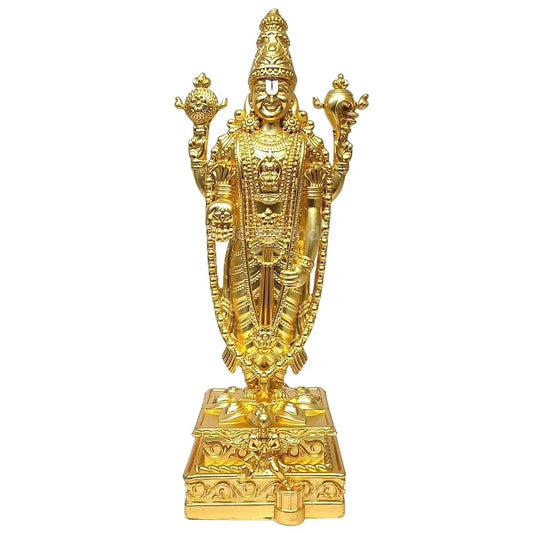 Gold Art India Lord Tirupati Balaji Gold Plated Matte Idol with Garuda